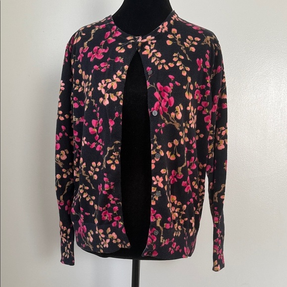 Lands' End Jackets & Blazers - Lands' End Women's Black Cardigan with Pink and Orange Floral
